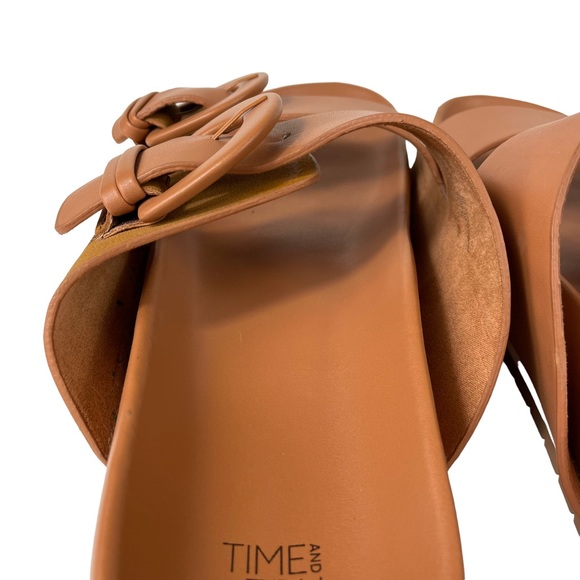 Time and Tru Brown Vegan Leather Buckle Strap Sz 10 Summer Beach Slip-on Sandals - Picture 15 of 16